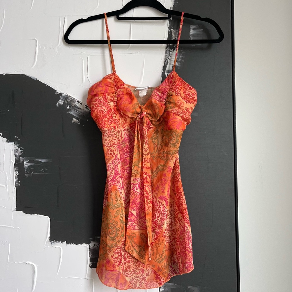 Fashion Bug Orange and Pink Paisley Tank Top